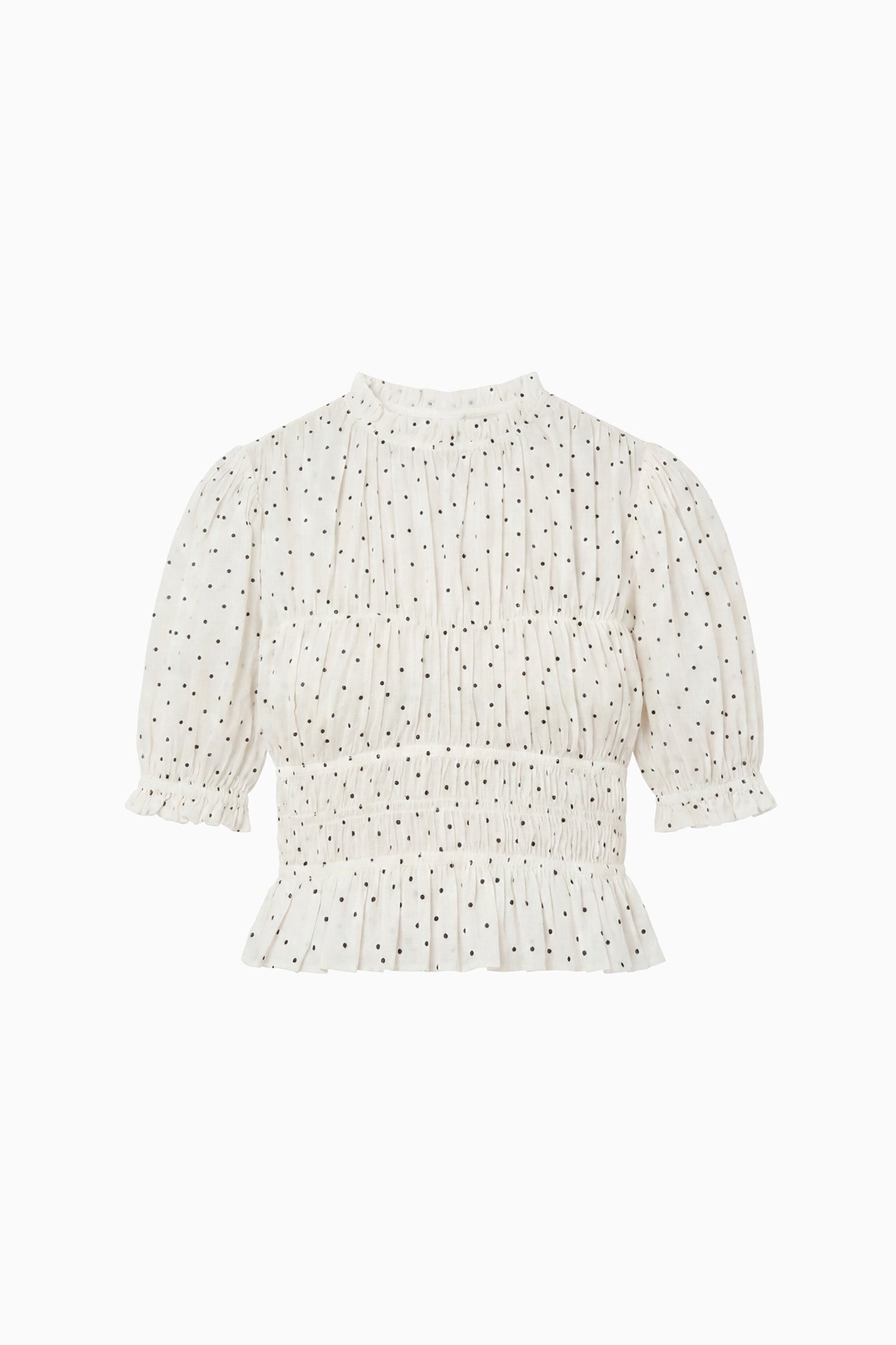 Ulla Johnson ⁣⁢Top Rae in cotone Blanc a pois a maniche corte, silhouette con peplum smock - Flat lay | Ulla Johnson⁤⁣