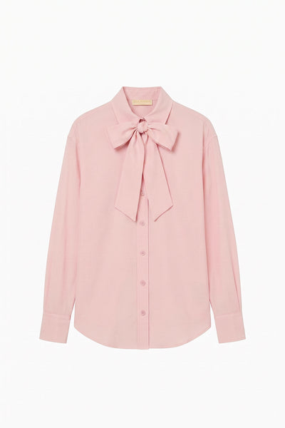 Powder Silk Crepe de Chine Blouse - Flat Lay, Designer Bow-Tie Button-Front | Ulla Johnson