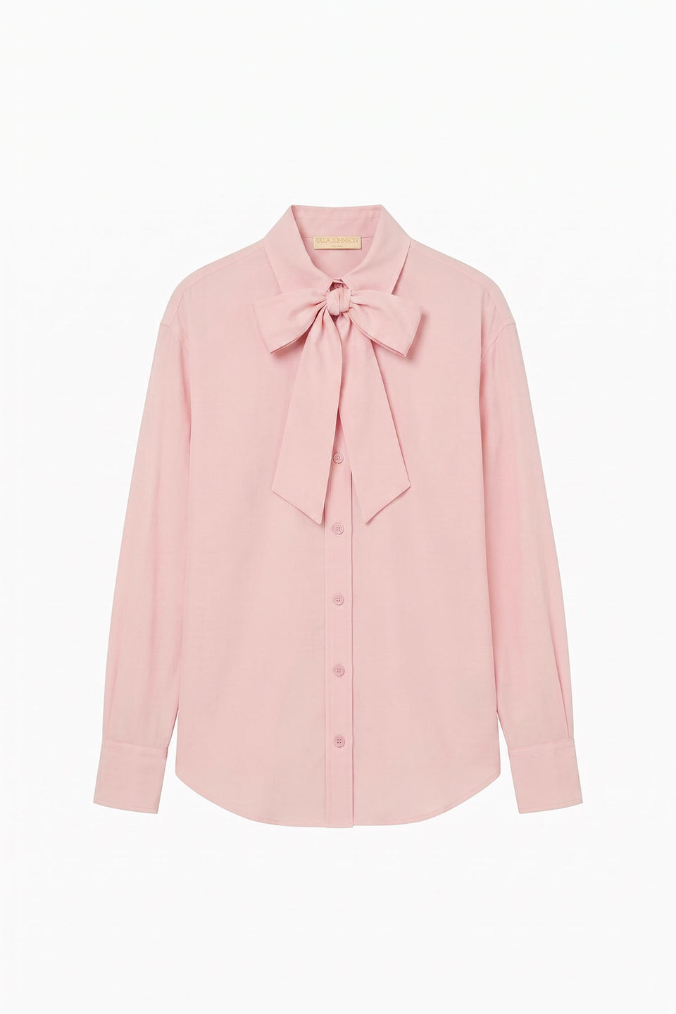 Powder Silk Crepe de Chine Blouse - Flat Lay, Designer Bow-Tie Button-Front | Ulla Johnson