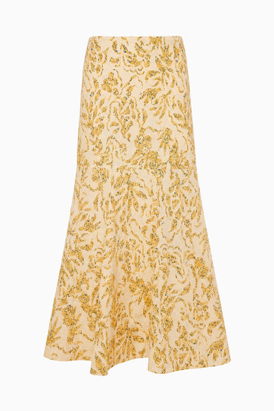Chamomile Botanical Print Cotton Trumpet Midi Skirt - Flat Lay Product View | Ulla Johnson