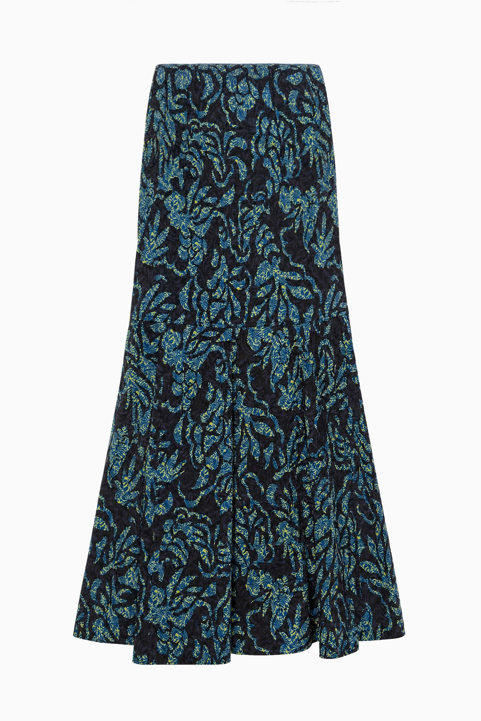 Midnight Luxury Cotton Poplin Designer Trumpet Midi Skirt - Flat View | Ulla Johnson