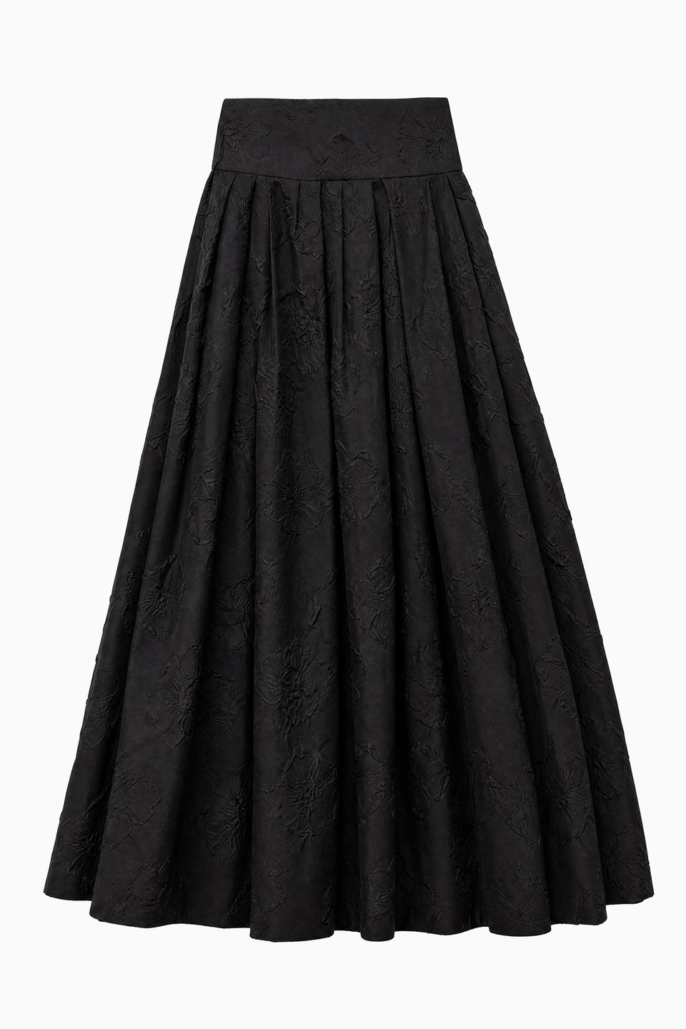 Noir Cloque Pleated A-Line Midi Skirt - Flat Lay, Designer Black Skirt | Ulla Johnson