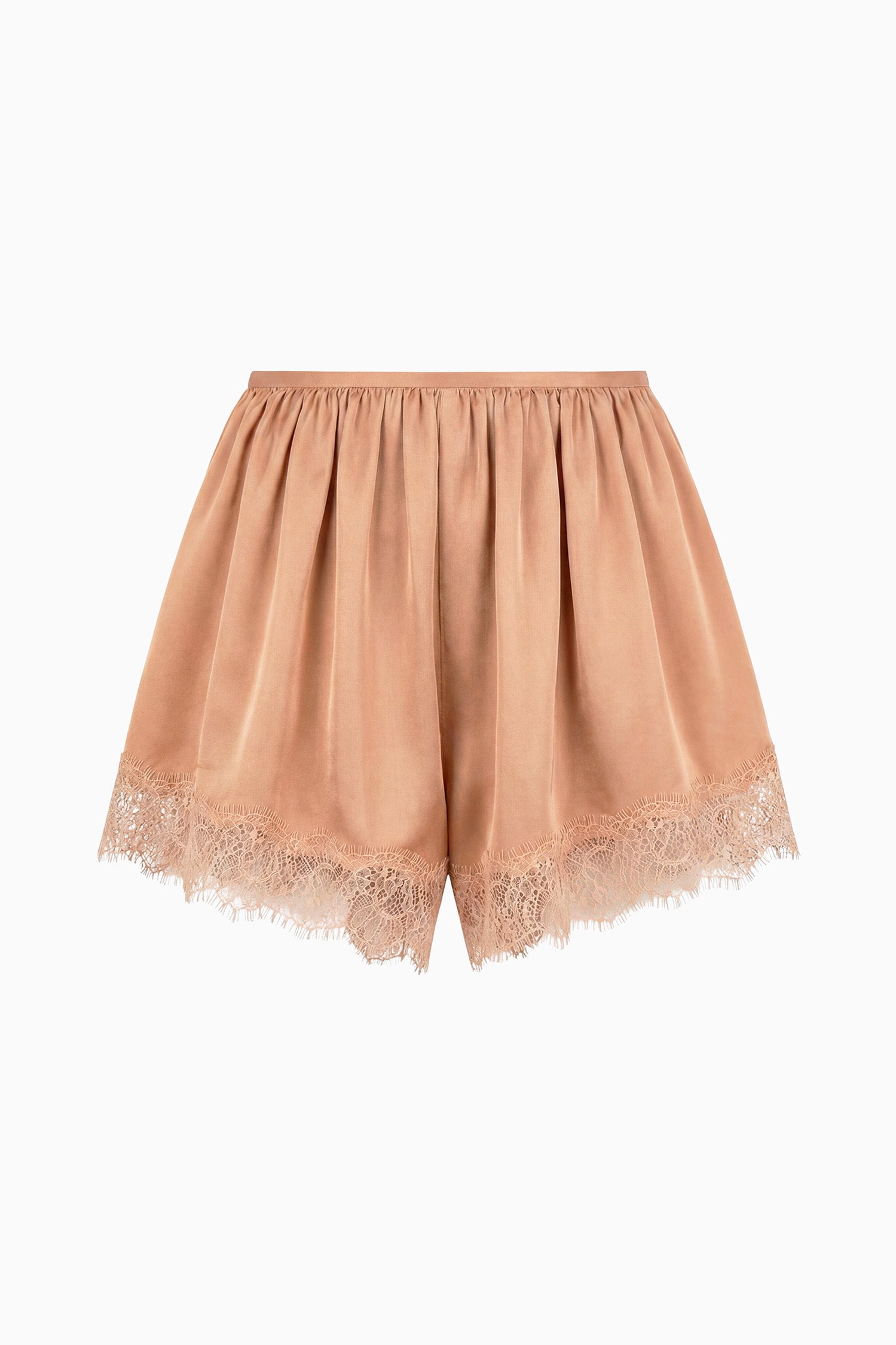Ulla Johnson Macaroon Silk Twill Designer Short with Chantilly Lace Hem - Flat Lay | Ulla Johnson