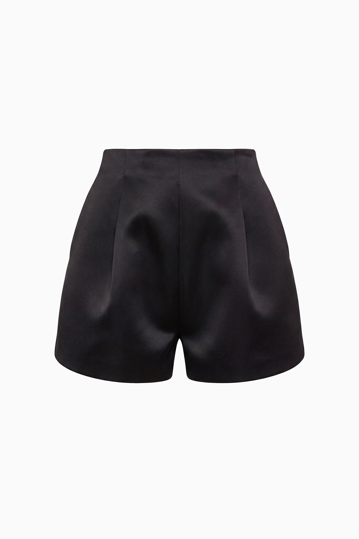 Ulla Johnson Noir Duchesse Satin High-Waisted Mini Shorts - Flat Lay, Designer Product Shot | Ulla Johnson