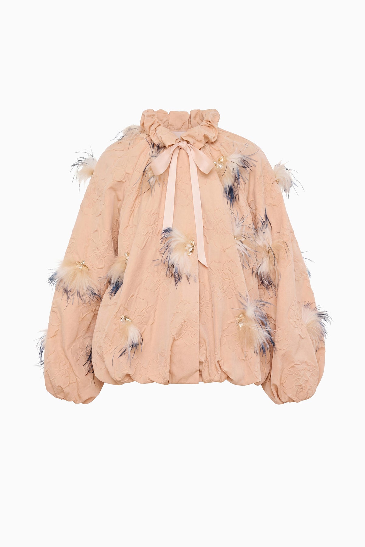 ⁣⁢Giacca in nylon cloqué Almond con decorazioni in piume - Flat Lay, Designer di lusso | Ulla Johnson⁤⁣