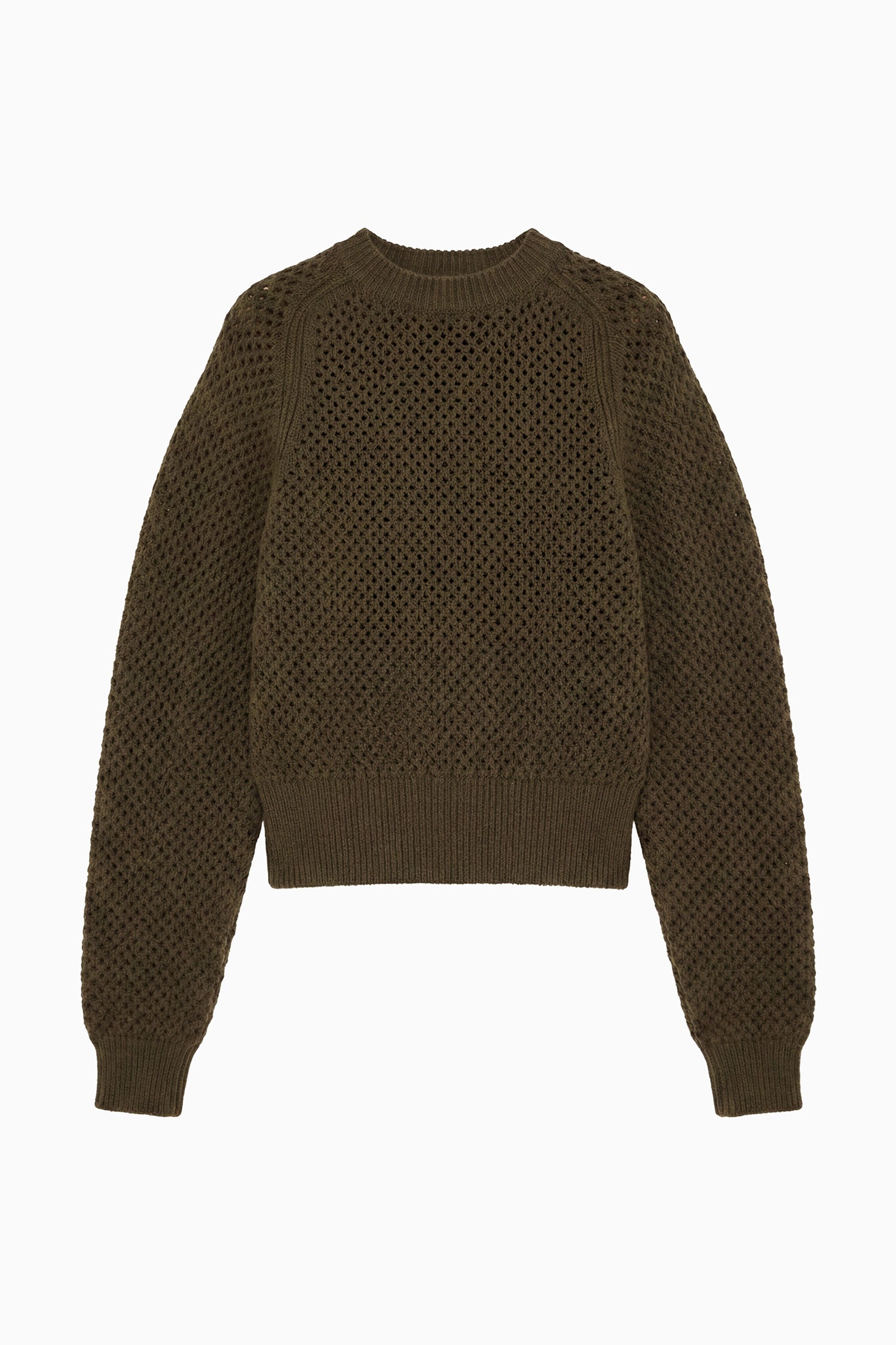 Ulla Johnson Militaire Mesh Wool Knit Pullover - Flat Lay, Luxury Designer Sweater Front View | Ulla Johnson