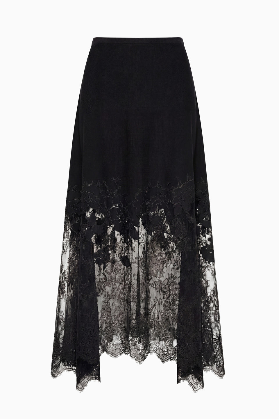 Noir Josina Lace Midi Skirt - Flat Lay, Embroidered Floral Lace Hem | Ulla Johnson