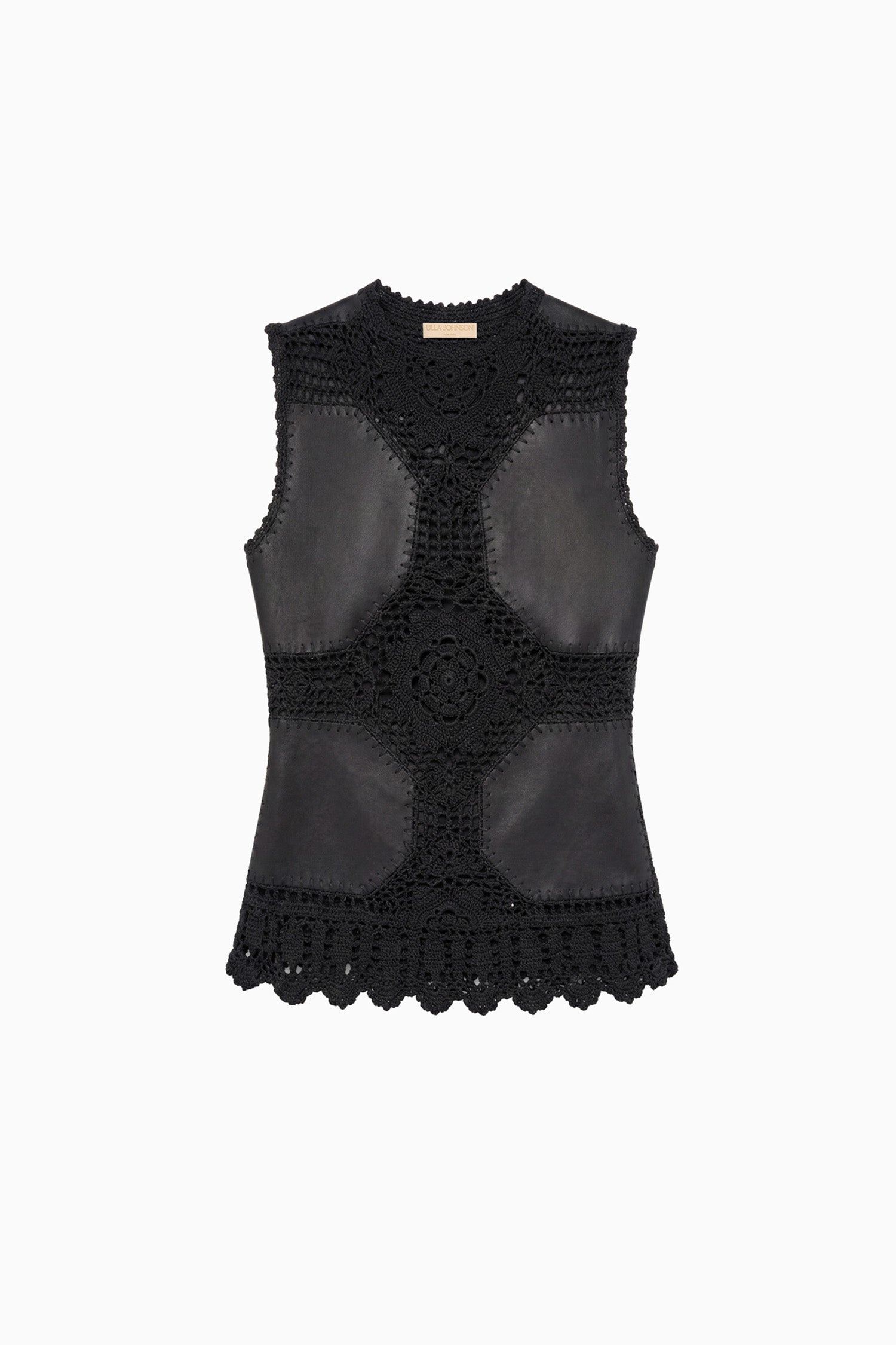 Ulla Johnson Noir Cotton Crochet & Leather Sleeveless Top - Flat Lay Front | Ulla Johnson