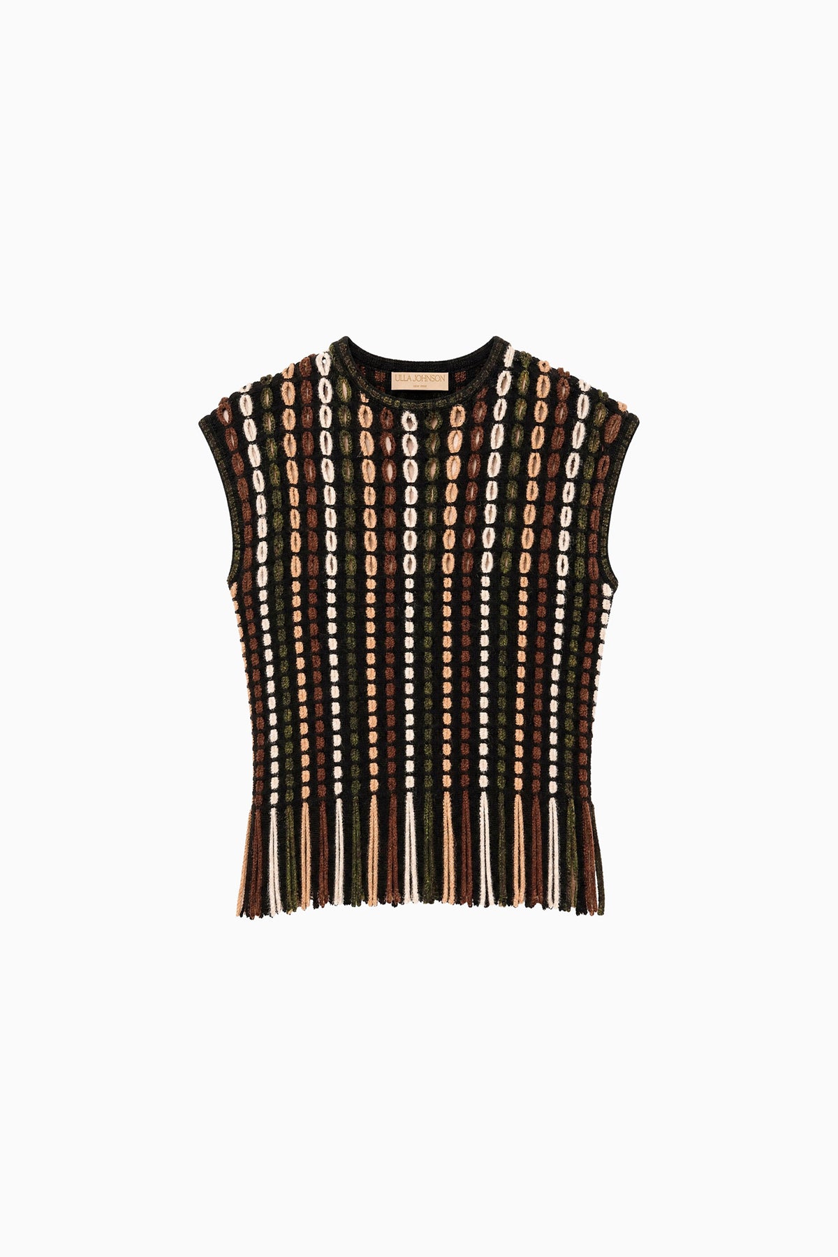 Noctis Multicolor Eyelet Merino Wool Knit Top with Fringe - Flat Lay | Ulla Johnson