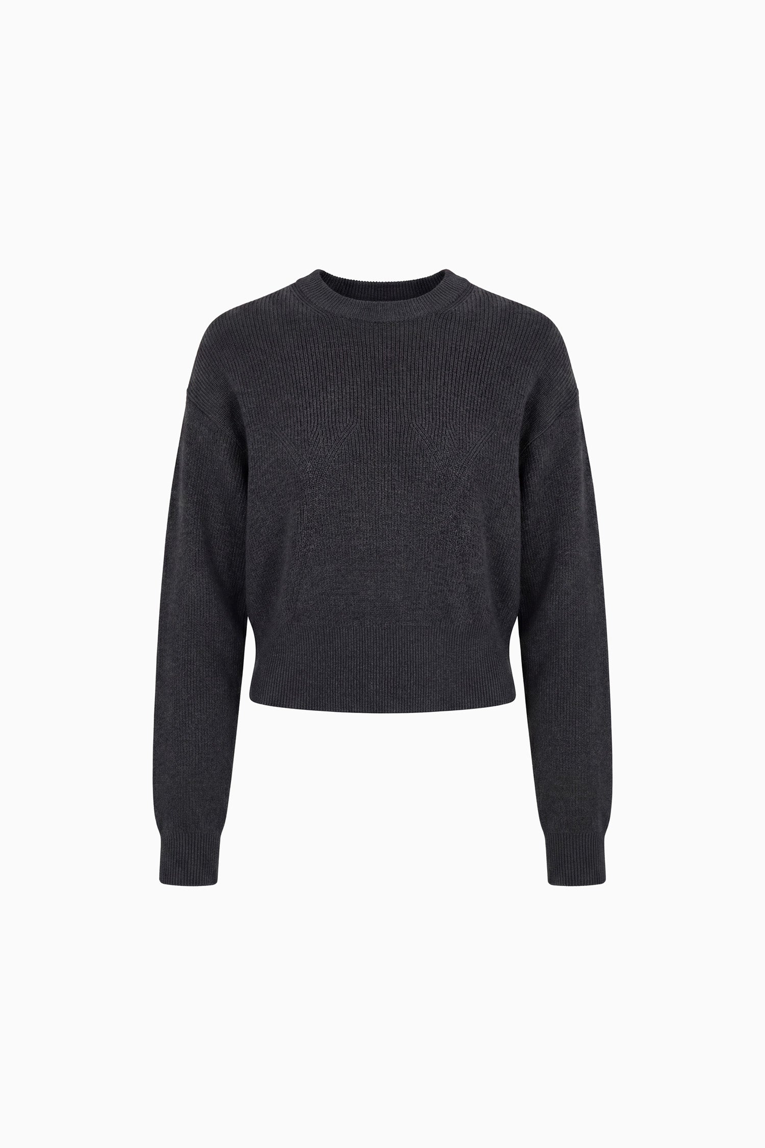 Ulla Johnson Charcoal Merino Wool Crew Neck Pullover - Flat Lay Product View | Ulla Johnson
