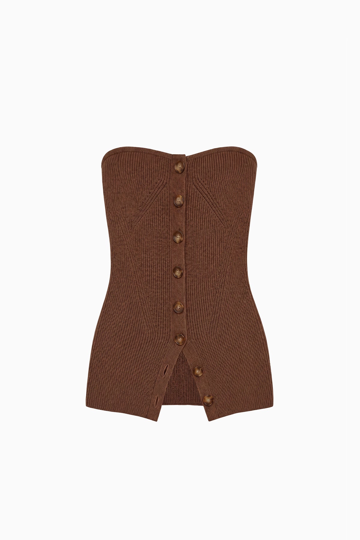 ⁣⁢Top a corsetto senza spalline in lana Merino Clove - Vista prodotto flat lay | Ulla Johnson⁤⁣