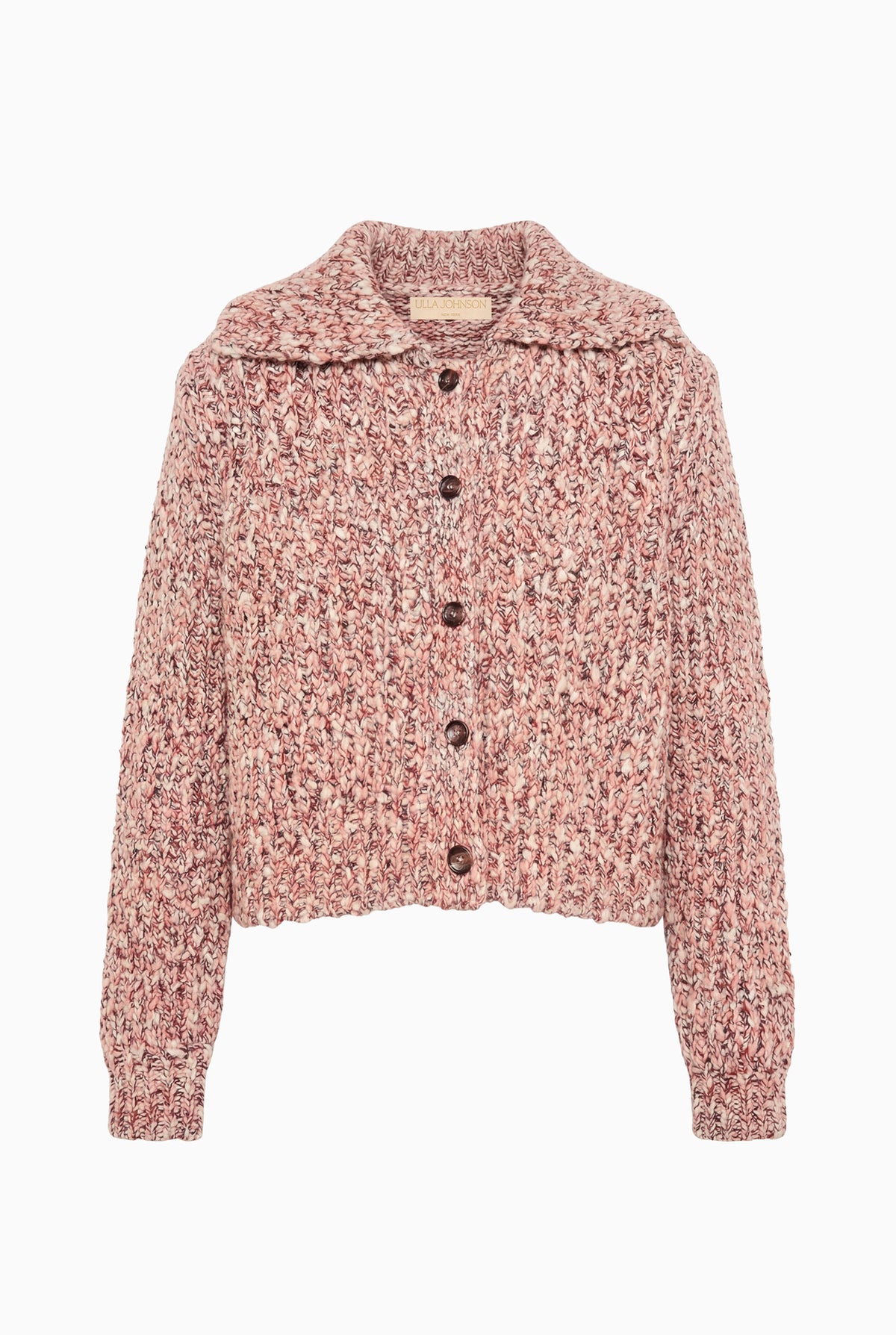 Amerena Pink Luxury Knit Cardigan - Flat Lay Front, Wide Collar and Buttons | Ulla Johnson