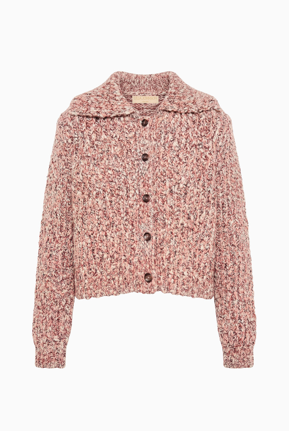 Amerena Pink Luxury Knit Cardigan - Flat Lay Front, Wide Collar and Buttons | Ulla Johnson