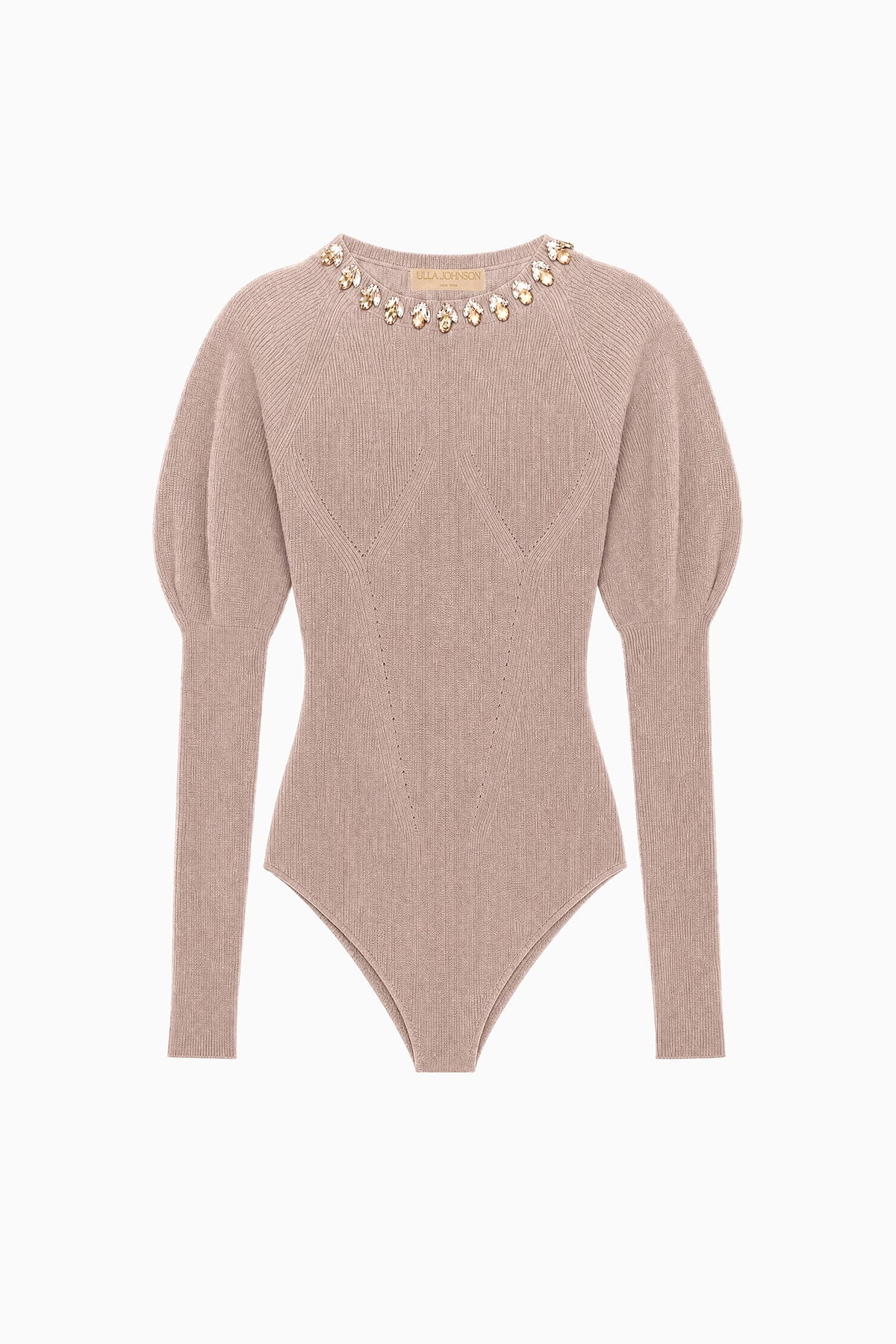 Pebble Merino Wool Embellished Bodysuit - Flat Lay, Designer Knit | Ulla Johnson