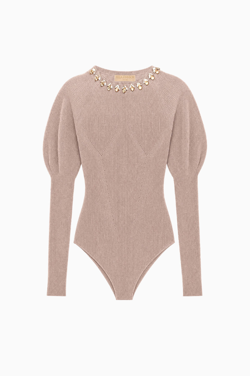 Pebble Merino Wool Embellished Bodysuit - Flat Lay, Designer Knit | Ulla Johnson