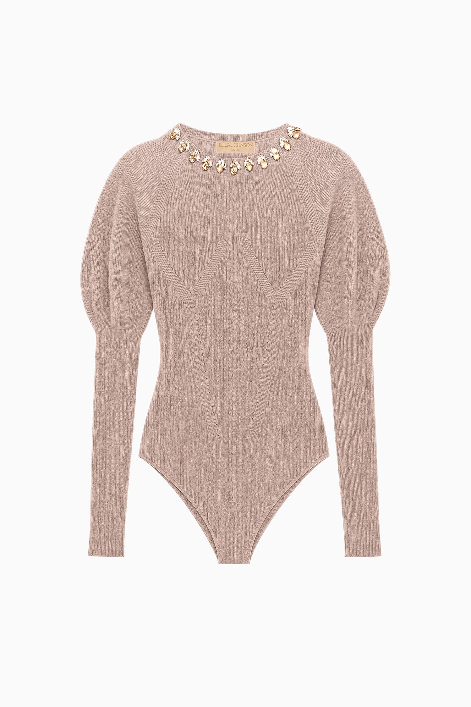 Ulla Johnson Pebble Merino Wool Embellished Bodysuit - Flat Lay, Designer Knit | Ulla Johnson