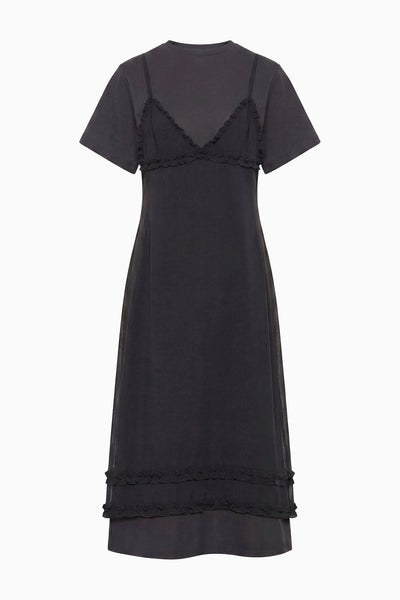 Noir Luxury Cotton Midi Dress with Ruffled Chiffon Trim - Flat Front | Ulla Johnson