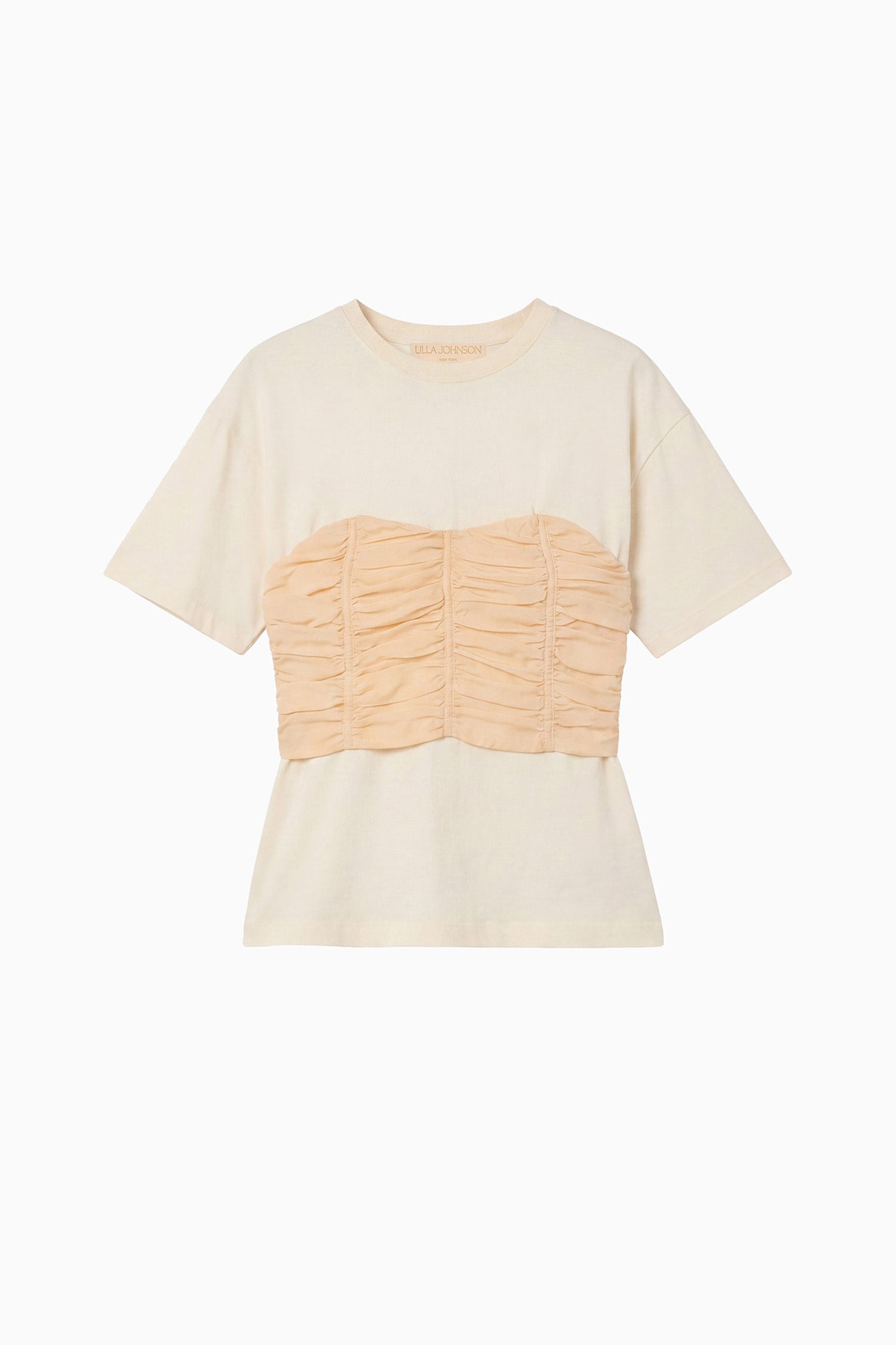 Ulla Johnson Pearl Organic Cotton Short Sleeve Top with Ruched Chiffon Bustier - Flat Lay | Ulla Johnson