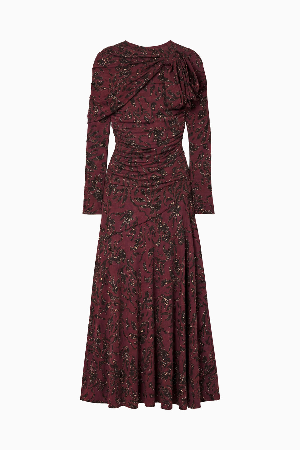 Claret Floral Long Sleeve Ruched Jersey Top with Draped Bow - Flat Lay | Ulla Johnson