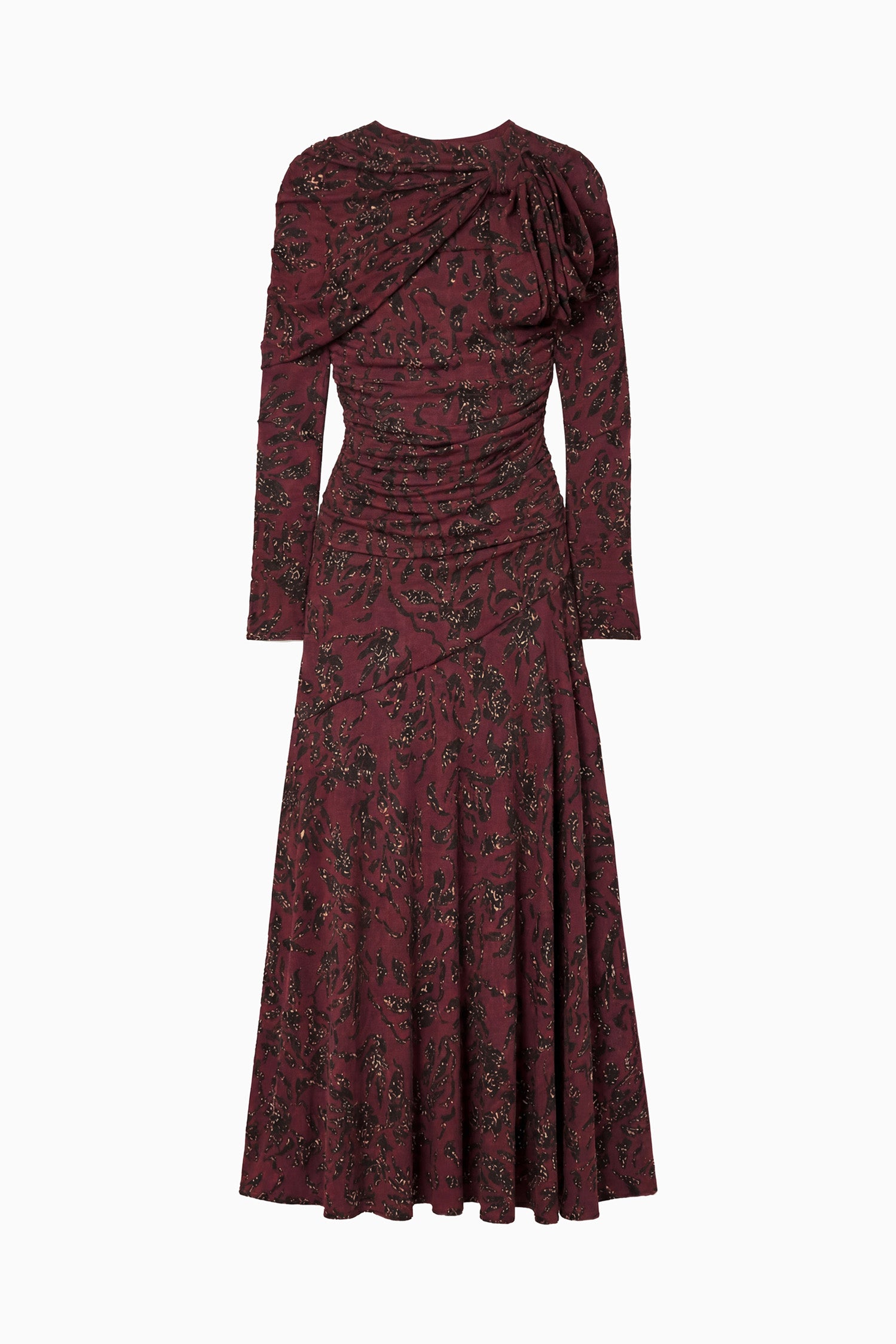 Ulla Johnson Claret Floral Long Sleeve Ruched Jersey Top with Draped Bow - Flat Lay | Ulla Johnson