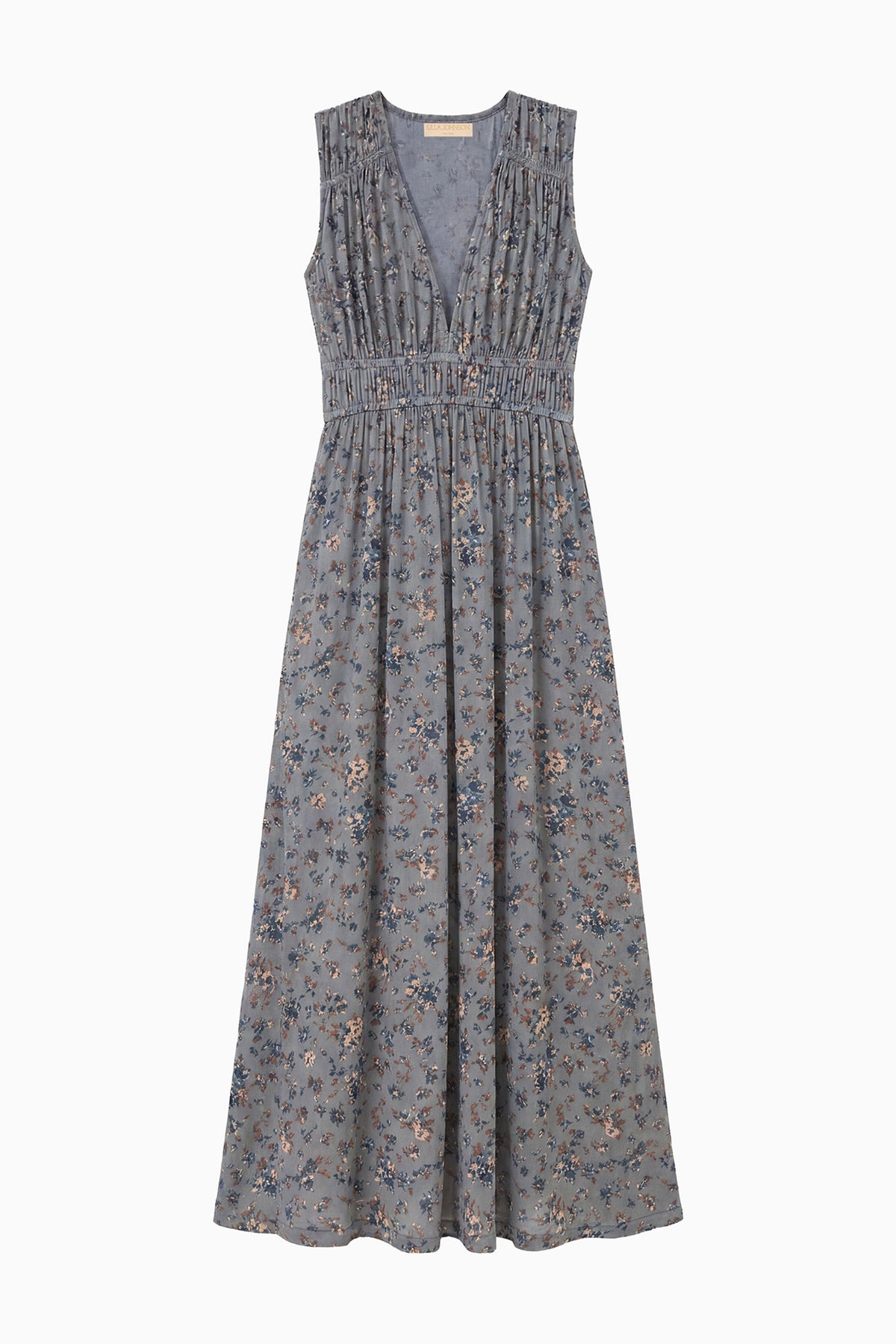 Celeste Floral Jersey Midi Dress, V-Neck Gathered Waist - Flat Lay | Ulla Johnson
