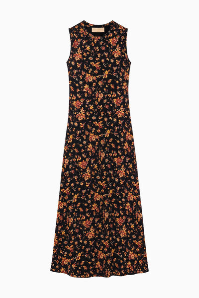 ⁣⁢Robe Maxi Sans Manches en Jersey Noir Floral - Vue à Plat, Robe de Créateur de Luxe | Ulla Johnson⁤⁣