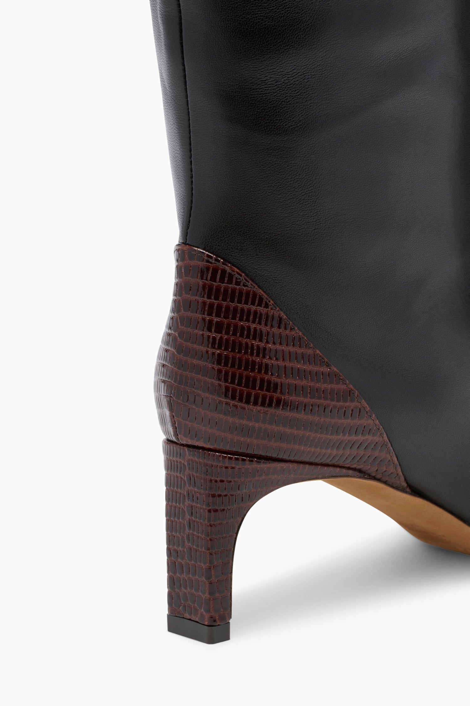 Ulla Johnson Noir Leather Boot - Close-Up of Lizard-Embossed Heel and Toe Cap Detail | Ulla Johnson