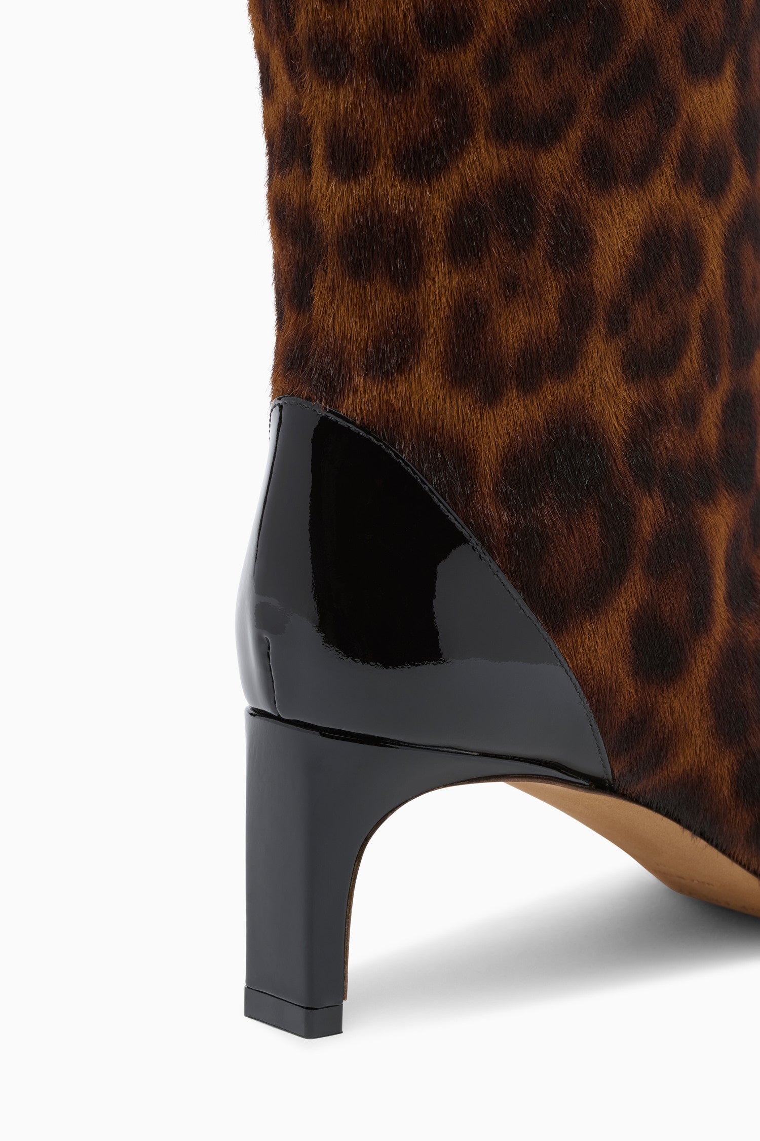 Ulla Johnson Leopard Calfskin Knee High Boot - Black Patent Heel Detail | Ulla Johnson