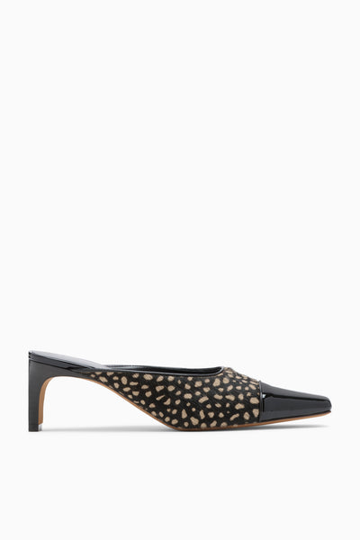 Spotted Calf Hair & Patent Leather Mid Heel Mule - Side View | Ulla Johnson