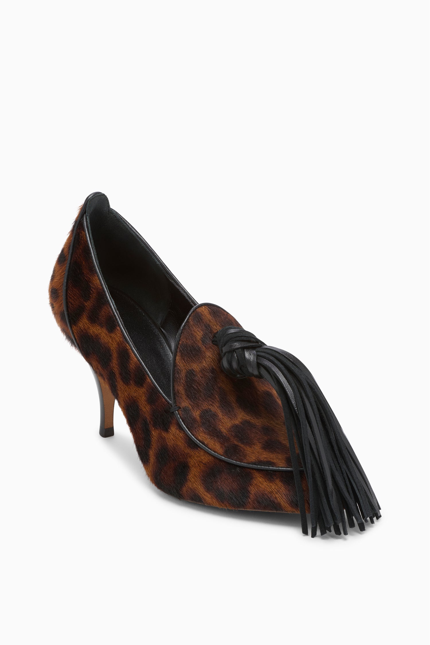 Ulla Johnson Leopard Calf Hair Pump - Leather Tassel Vamp Detail Close-Up | Ulla Johnson