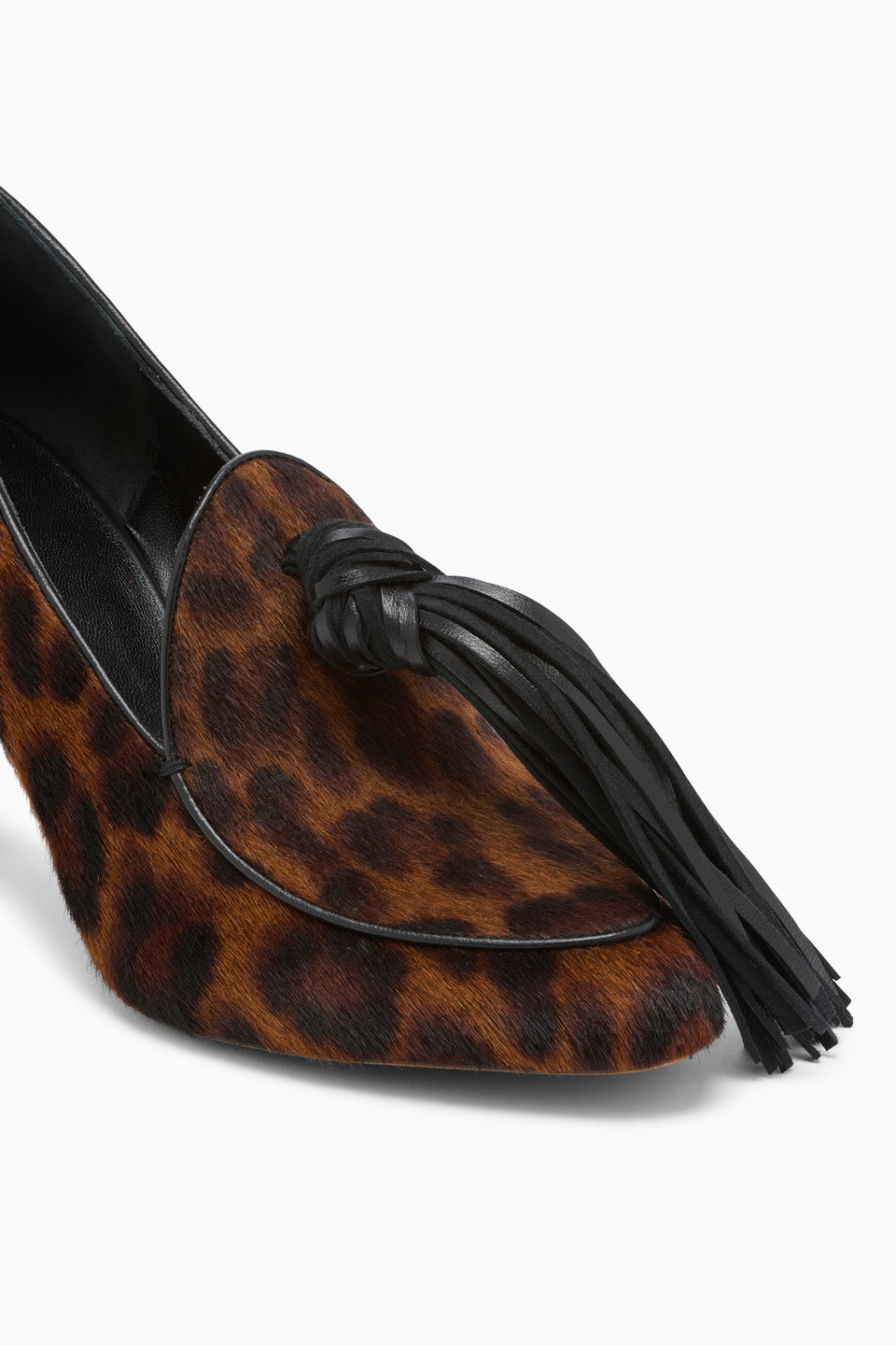 Leopard Calf Hair Luxury Tassel Pumps - Top-Down Pair View | Ulla Johnson