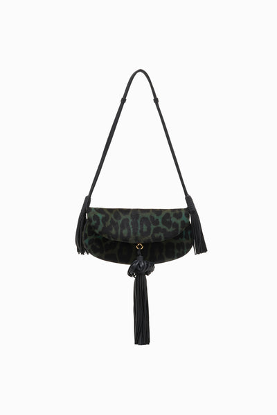 Emerald Leopard Bovine Hair-On Leather Paloma Flap Tassel Bag - Front View | Ulla Johnson