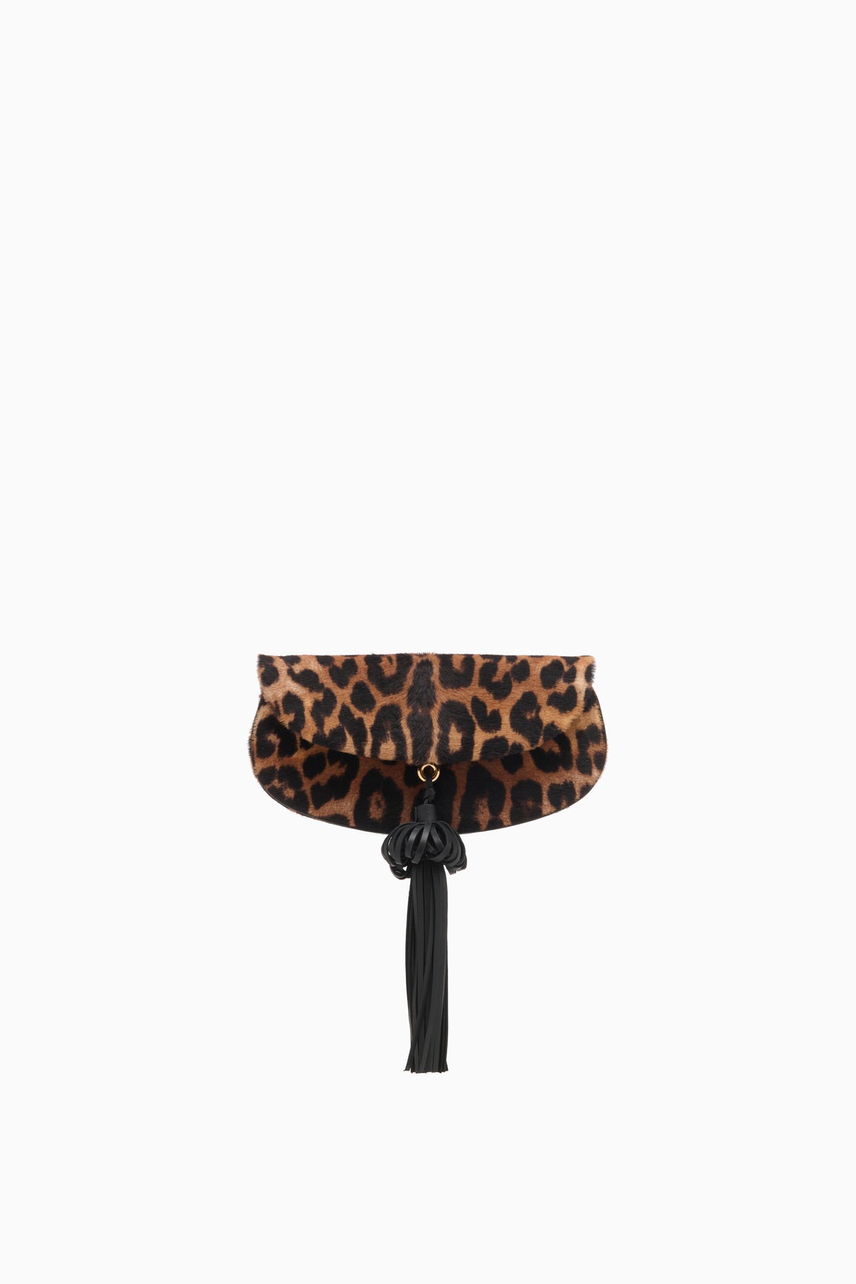 Leopard Calf Hair Designer Clutch with Hand-Shaped Tassel - No Strap View | Ulla Johnson