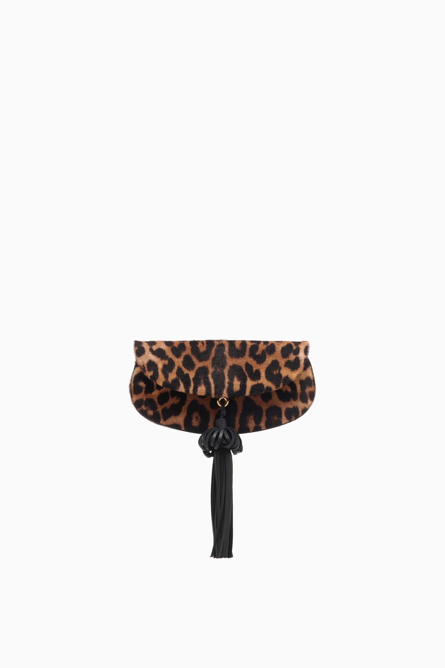 Ulla Johnson Leopard Calf Hair Designer Clutch with Hand-Shaped Tassel - No Strap View | Ulla Johnson