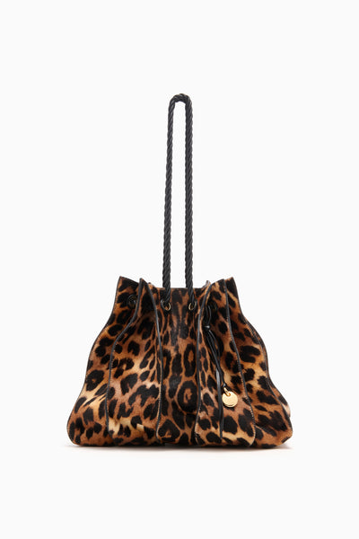 Leopard Calf Hair Adria Large Drawstring Tote - Front View | Ulla Johnson