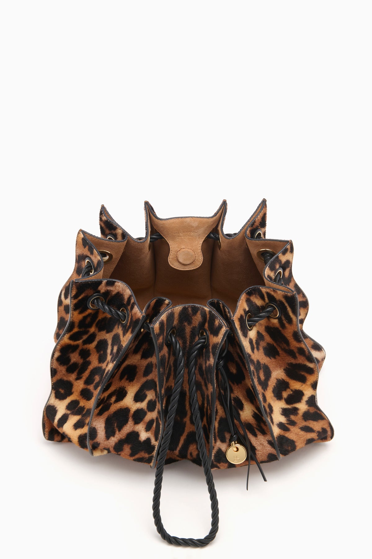 Leopard Calf Hair Adria Drawstring Tote - Interior View with Tan Leather Lining | Ulla Johnson