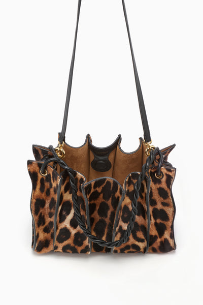 Leopard Haircalf Luxury Shoulder Bag - Interior Open View with Suede Lining | Ulla Johnson