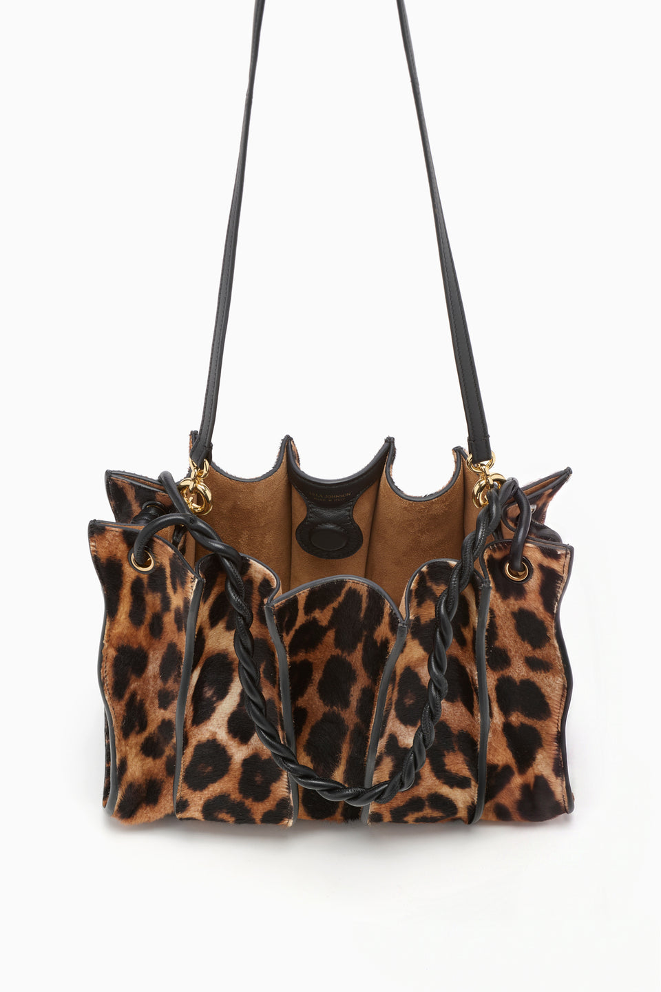 Leopard Haircalf Luxury Shoulder Bag - Interior Open View with Suede Lining | Ulla Johnson