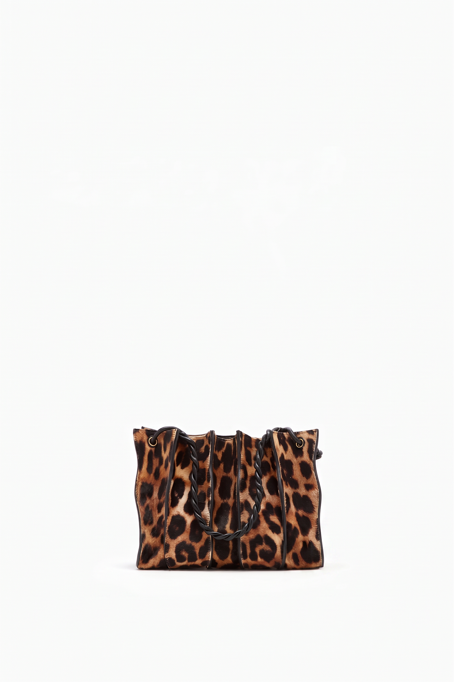 Ulla Johnson Leopard Haircalf Designer Shoulder Bag - Front View with Braided Short Handles | Ulla Johnson