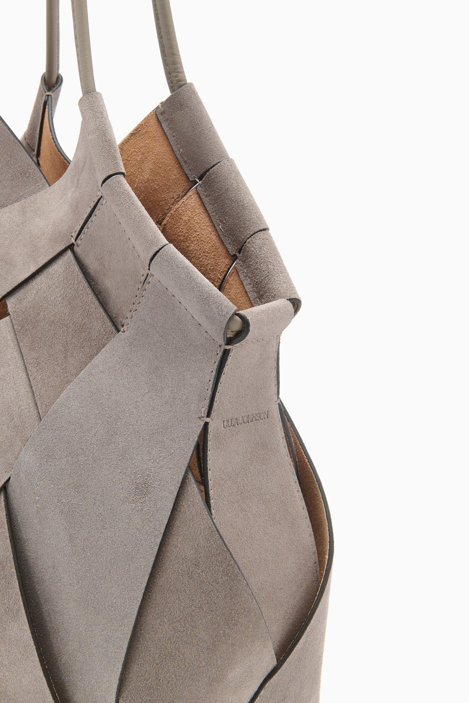 Dove Suede Woven Shoulder Bag - Hand-Painted Edge and Logo Detail | Ulla Johnson