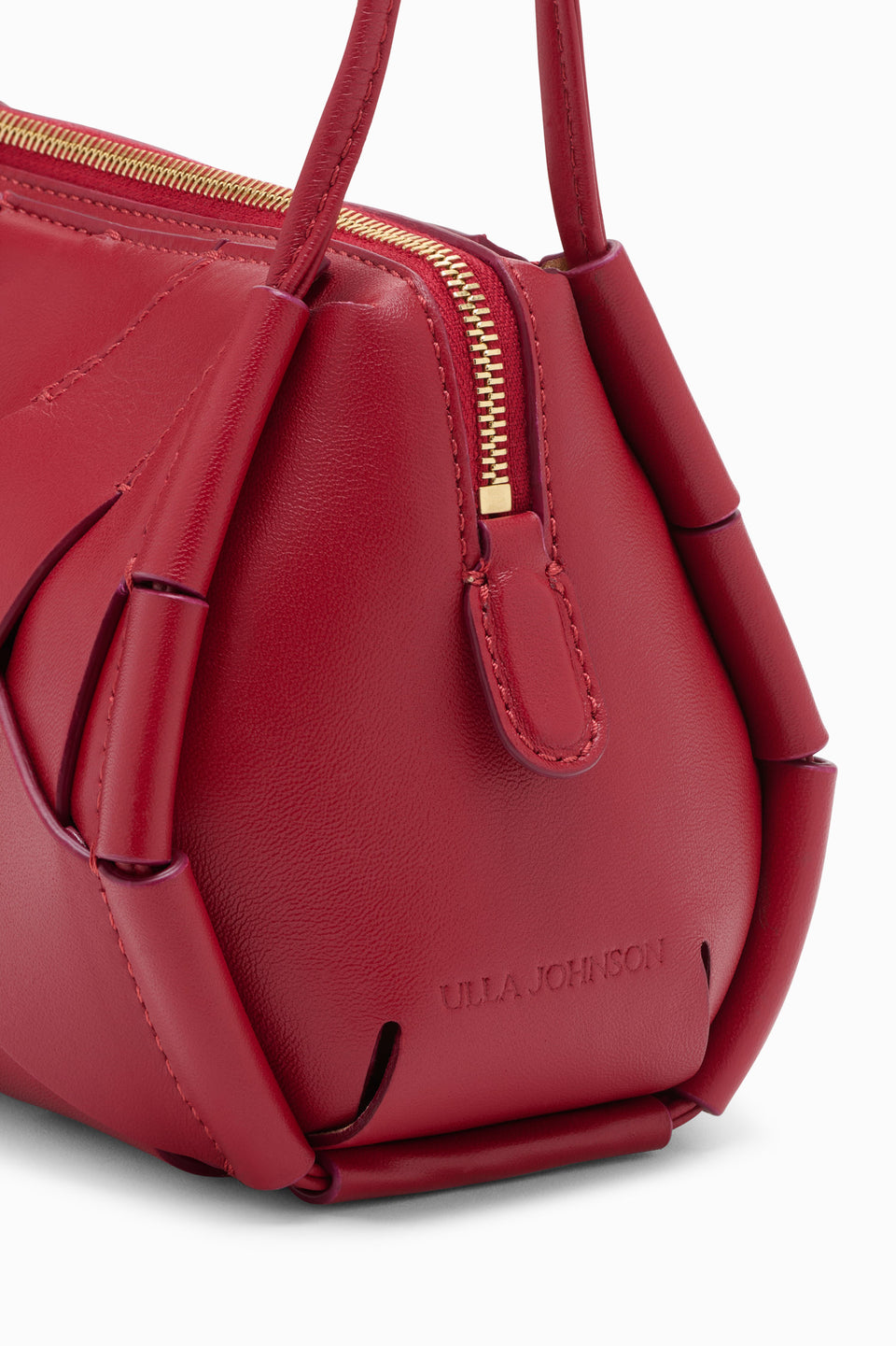 Claret Luxury Lambskin Camera Bag - Close-Up Woven Leather & Gold Hardware | Ulla Johnson