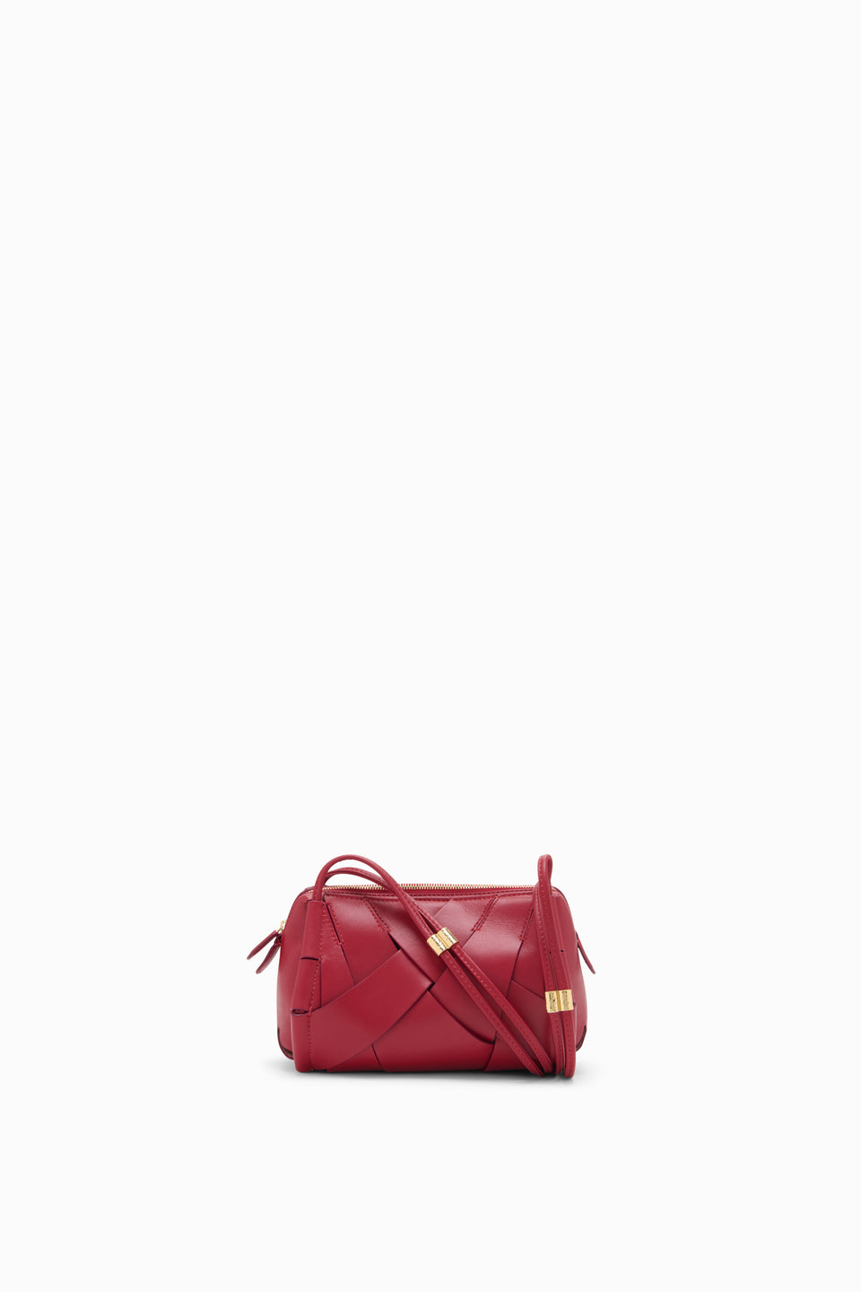 Claret Hand-Woven Leather Designer Camera Bag - Side Profile with Crossbody Strap | Ulla Johnson