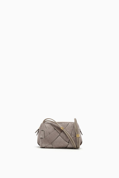 Grey Woven Lambskin Designer Camera Bag - Mini Crossbody Front View | Ulla Johnson