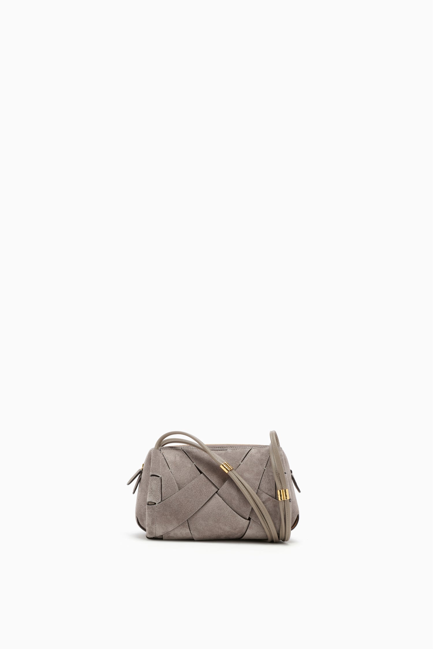 Ulla Johnson Grey Woven Lambskin Designer Camera Bag - Mini Crossbody Front View | Ulla Johnson