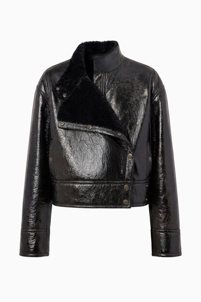 Black Patent Leather Cropped Jacket - Luxury Designer Runway Walk Full Length | Ulla Johnson