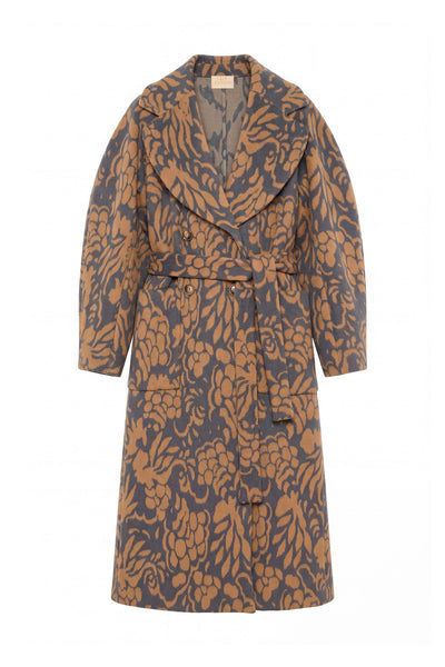 Pewter Botanical Jacquard Wool Coat - Flat Lay, Designer Trench | Ulla Johnson