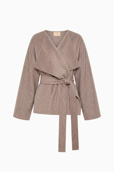 Dove Melange Premium Wool Wrap Coat - Flat Lay with Draped Lapels | Ulla Johnson