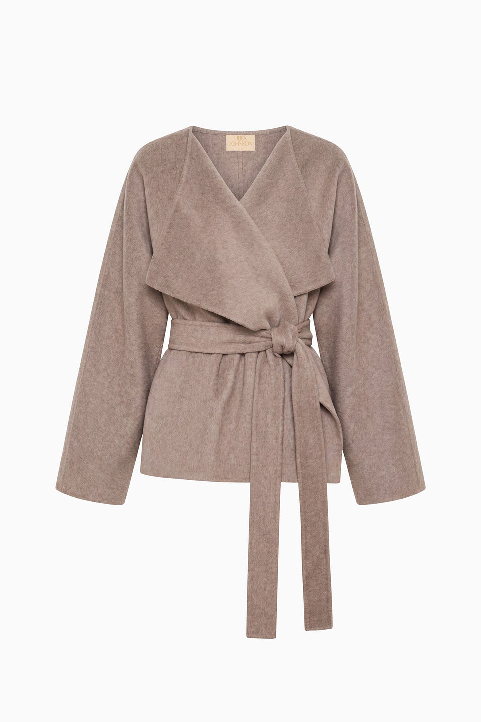 Dove Melange Premium Wool Wrap Coat - Flat Lay with Draped Lapels | Ulla Johnson