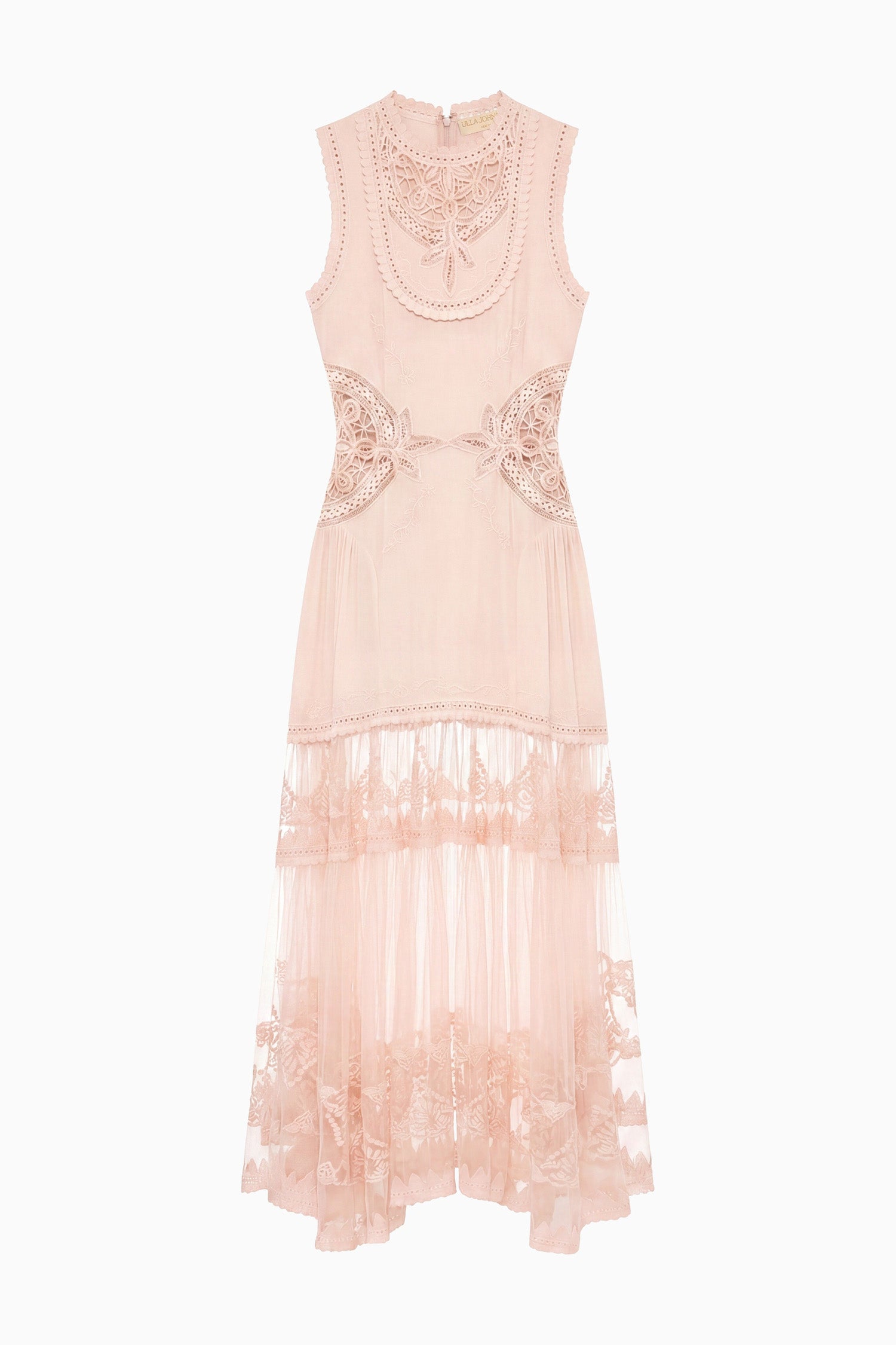 Ulla Johnson ⁣⁢Blush Silk Lace Maxi Dress – Flat Lay, luxuriöses Blumen-Spitzen- und Tüll-Detail | Ulla Johnson⁤⁣