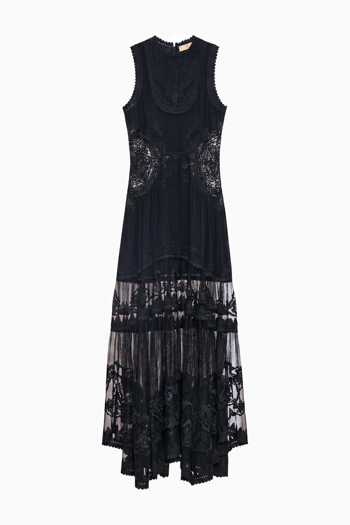 ⁣⁢Schwarzes Designer Florence Seiden- &amp; Spitzen-Maxikleid - Draufsicht | Ulla Johnson⁤⁣